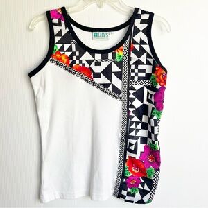 Vintage 80s Lily’s Of Beverly Hills Tennis Tank Top Floral Geometric Small